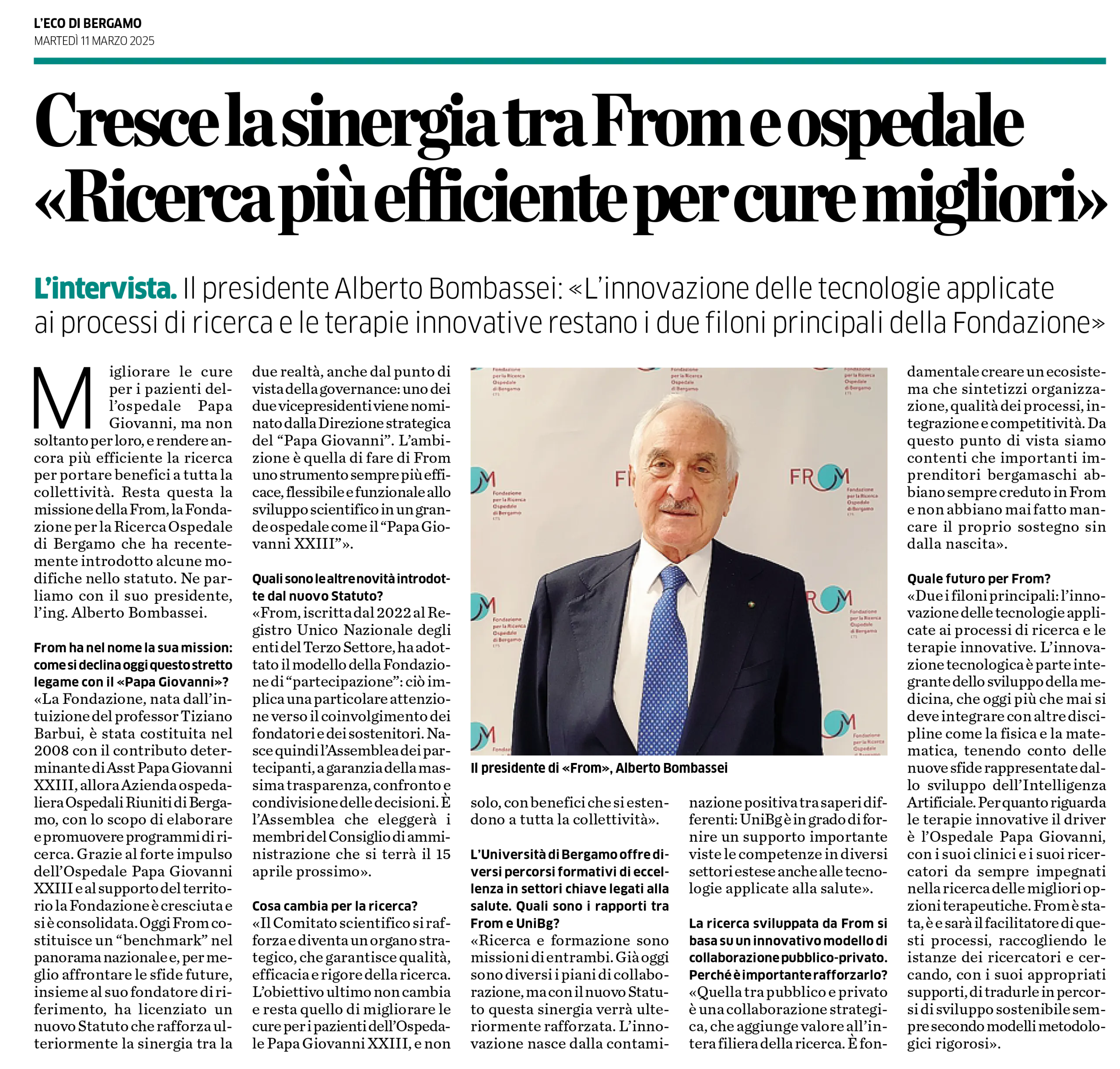 Cresce la sinergia tra FROM e Ospedale: «Ricerca più efficiente per cure migliori»